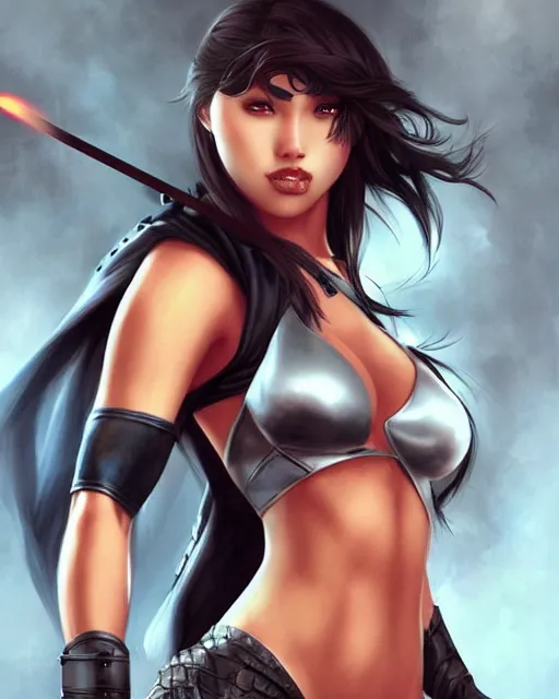 Image similar to The successful warrior is the average man with laser-like focus, artwork by artgerm, gladiator, elegant, seductive, full shot