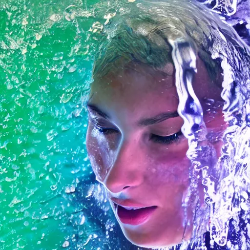 Image similar to water splashes forming a shape of a human head, water manipulation art, ray tracing, realistic water sharp focus, long shot, 8 k resolution, cinematic
