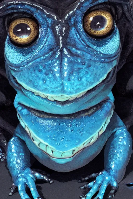 Prompt: a fancy portrait of a monstrous frog covered in blue flames by Greg Rutkowski, Sung Choi, Mitchell Mohrhauser, Maciej Kuciara, Johnson Ting, Maxim Verehin, Peter Konig, Bloodborne , 8k photorealistic, cinematic lighting, HD, high details, atmospheric , trending on artstation