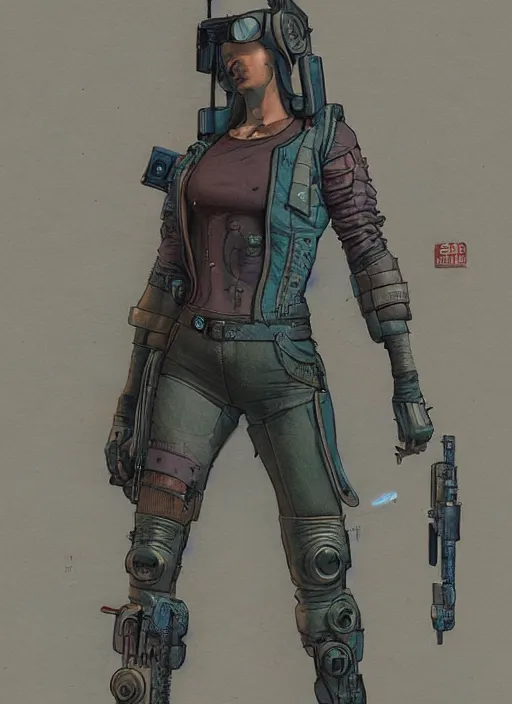 Image similar to cyberpunk mercenary. hiding in allyway. portrait by mœbius and will eisner and gil elvgren and pixar. realistic proportions. cyberpunk 2 0 7 7, apex, blade runner 2 0 4 9 concept art. cel shading. attractive face. thick lines.