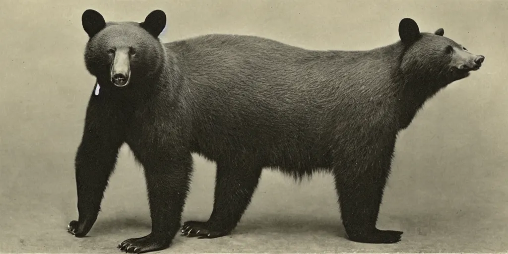 Image similar to anthropomorphic asian black bear, 1900s photo