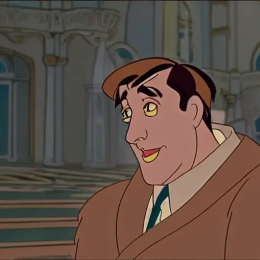 Image similar to steve carell in anastasia, don bluth animation, film still