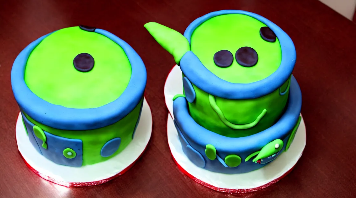 Prompt: beautiful birthday cake with an alien figure