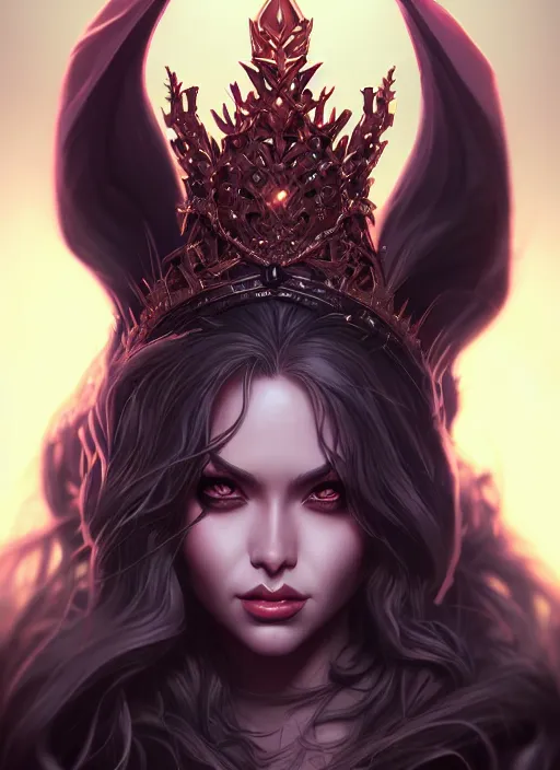 Prompt: queen of darkness, highly detailed, artgerm style, artstation, soft light, sharp focus, illustration, character design, concept art