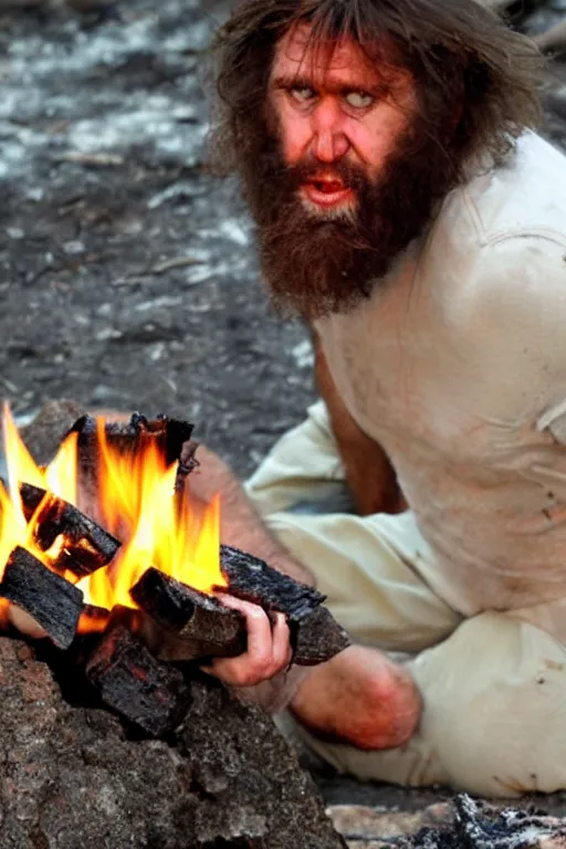 Image similar to caveman discovers fire for the first time