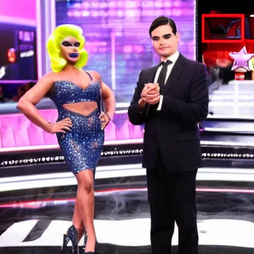 Image similar to ben shapiro competing on ru paul's drag race