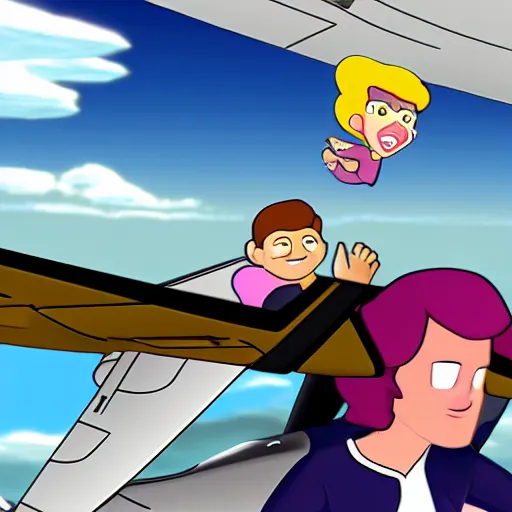 Prompt: wife Rose Quartz flying with husband handsome brunette pilot, cessna glider plane, 3d, Steven Universe style,