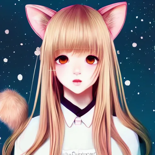 Image similar to realistic beautiful gorgeous natural cute Blackpink Lalisa Manoban blonde hair cute fur blonde cat ears in maid dress outfit golden eyes artwork drawn full HD 4K highest quality in artstyle by professional artists WLOP, Taejune Kim, Guweiz, ArtGerm on Artstation Pixiv