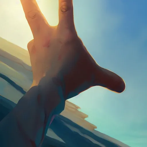 Image similar to a hand reaching out to another hand, behance hd by jesper ejsing, by rhads, makoto shinkai and lois van baarle, ilya kuvshinov, rossdraws global illumination ray tracing hdr radiating a glowing aura