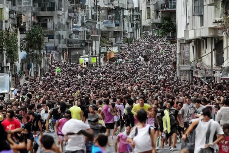 Prompt: a city invaded by giant snails, huge snails, people running in fear, chaos, screaming