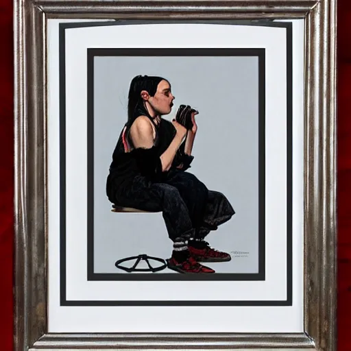 Image similar to norman rockwell painting of billie eilish full body, award winning painting, ultra detailed high quality