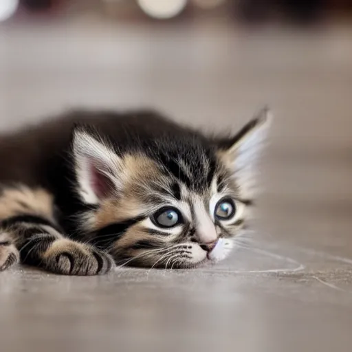 Prompt: a kitten lying on a floor