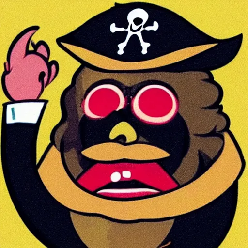 Prompt: an extremely angry pringle called the irate chip screaming orders from the helm of a pirate ship