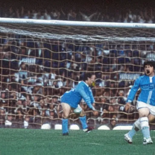 Image similar to Maradona scoring a goal and Napoli supporters cheering