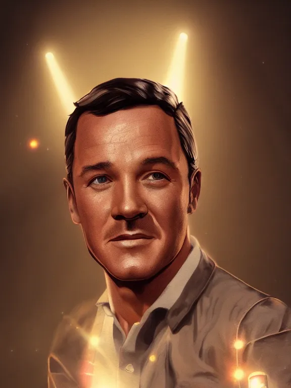 Image similar to portrait art of Gene Kelly 8k ultra realistic , lens flare, atmosphere, glow, detailed,intricate, full of colour, cinematic lighting, trending on artstation, 4k, hyperrealistic, focused, extreme details,unreal engine 5, cinematic, masterpiece