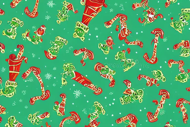 Prompt: a wrapping paper pattern with grinch print, illustration