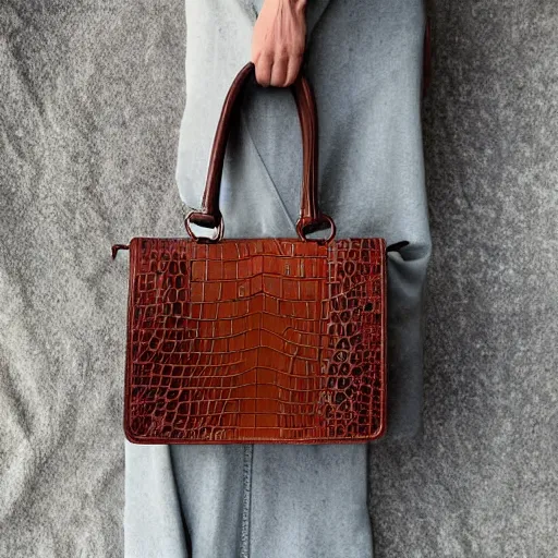 Image similar to 👜 made of 🐊!! Product photo, backlit,