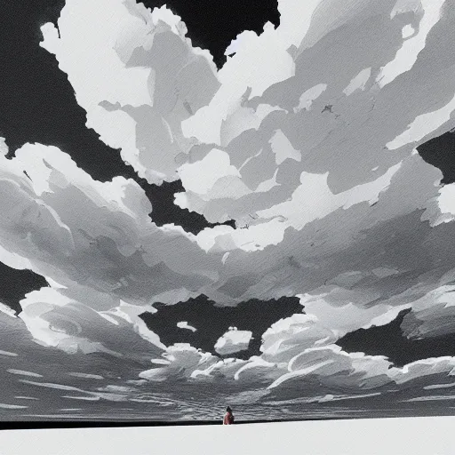 Prompt: Masterpiece Art demo of clouds in three point perspective.