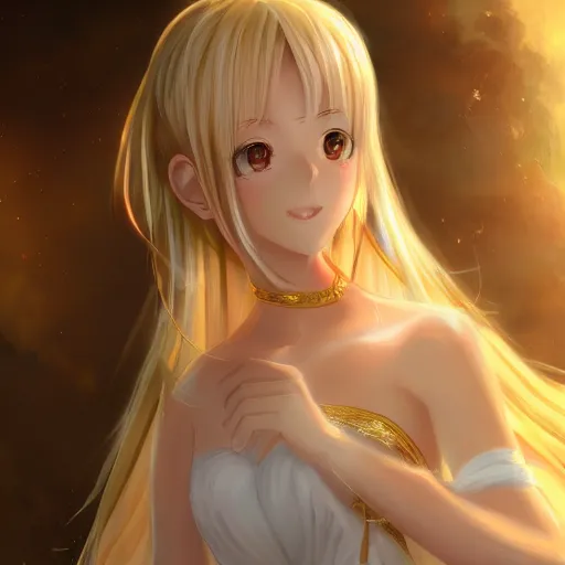 Image similar to portrait of an anime princess in white and golden clothes , digital painting , artstation , devian art , 4k , HD