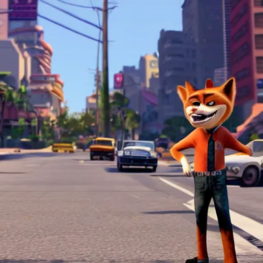 Image similar to Screenshot of the original Grand Theft Auto: San Andreas featuring Nick Wilde (from Zootopia)