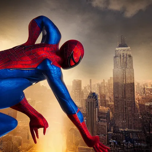 Image similar to metallic spider - man suit, cinematic, volumetric lighting, realistic, hyperdetailed, photorealistic, photograph