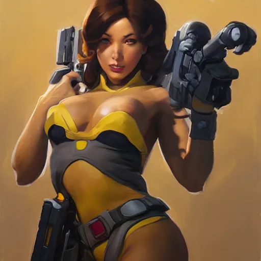 Image similar to greg manchess portrait painting of april o'neil as overwatch character, medium shot, asymmetrical, profile picture, organic painting, sunny day, matte painting, bold shapes, hard edges, street art, trending on artstation, by huang guangjian and gil elvgren and sachin teng