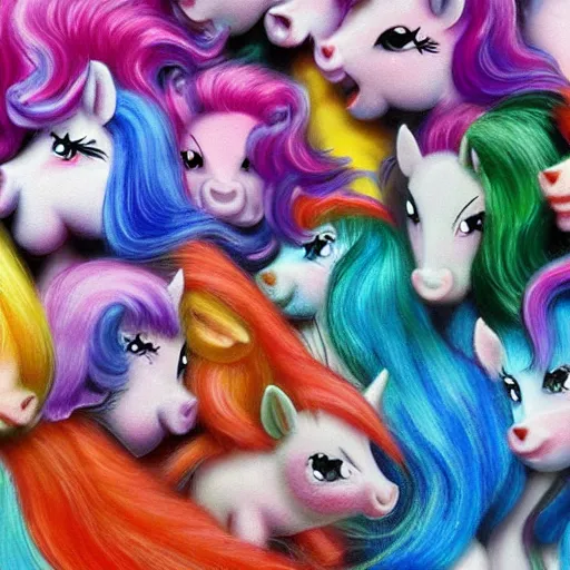 Prompt: A surreal wave of my little ponies made of the soul of my little wavesurrealism, wave painting! 8k, painting, ultra realistic