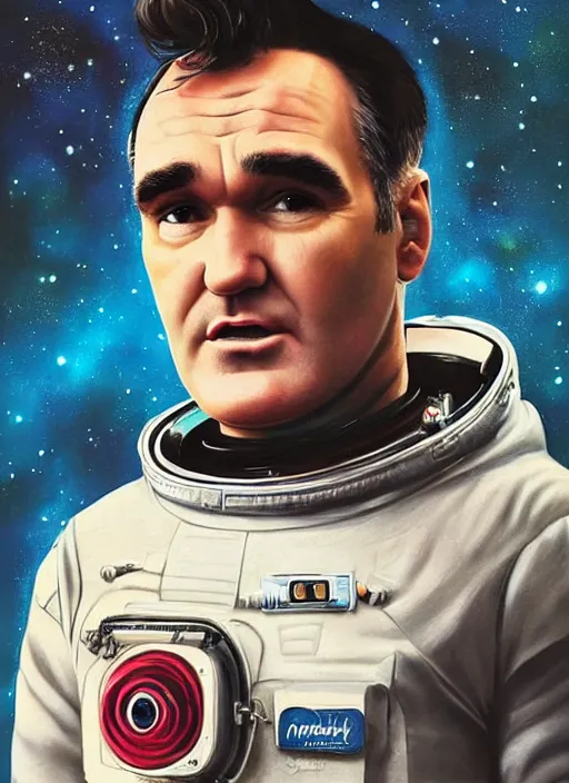 Image similar to a portrait of morrissey with a space suit on, a photo by sam spratt, trending on behance, retrofuturism, da vinci, art on instagram