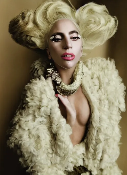 Image similar to lady gaga photoshoot for vogue magazine, couture fashion, shot by annie leibovitz