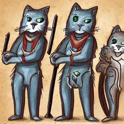 Image similar to three anthropomorphic cat soldiers, artwork by kyle ferrin