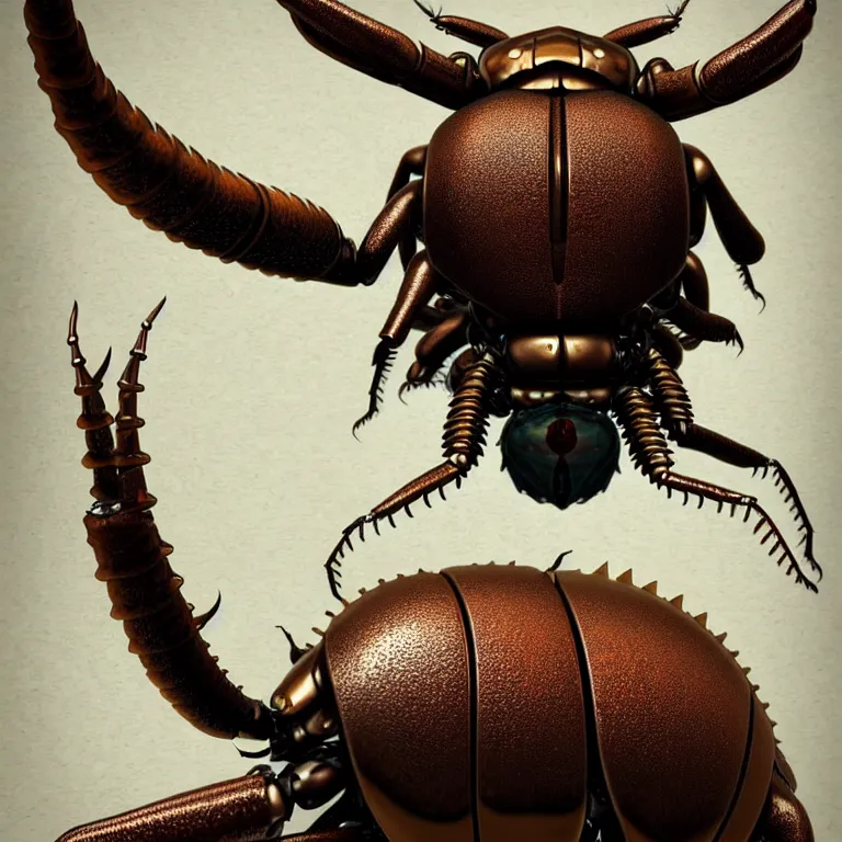 Image similar to steampunk stag beetle, biomechanical, very coherent symmetrical artwork, cinematic, 3 d model, unreal engine realistic render, 8 k, micro detail, intricate, elegant, highly detailed, centered, digital painting, smooth, sharp focus, illustration, artgerm, tomasz alen kopera, by wlop