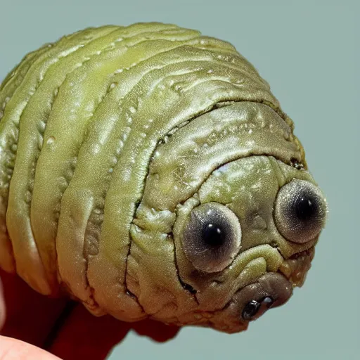 Image similar to a tardigrade that has the texture of a baked potato