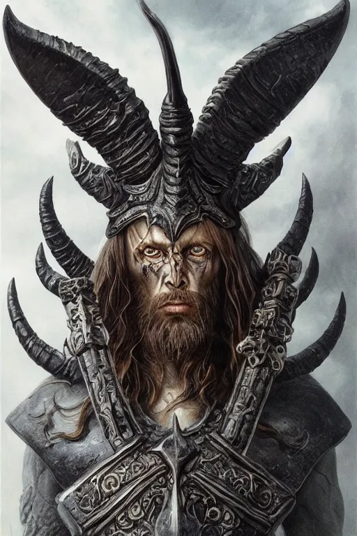 Image similar to full body concept art of baphomet wearing viking helm made with porcelain by Jeff Easley and Peter Elson + beautiful eyes, beautiful face + symmetry face + galaxy + gothic, surreal, dread + highly detailed, intricate complexity, epic composition, magical atmosphere + masterpiece, award winning + trending on artstation