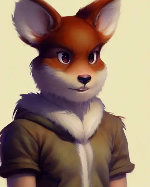 Image similar to character concept art of a cute young male anthropomorphic furry | | cute - fine - face, pretty face, key visual, realistic shaded perfect face, fine details by stanley artgerm lau, wlop, rossdraws, james jean, andrei riabovitchev, marc simonetti, and sakimichan, trending on artstation