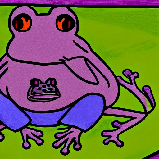 Image similar to peepo the frog!!!, crying on bed with laptop, in the style of lo-fi, dramatic,