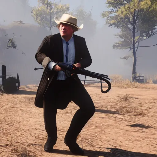 Image similar to Boris Johnson in Red Dead Redemption 2, game screenshot