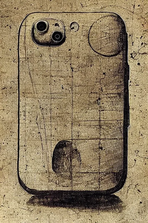 Prompt: “Early design of iPhone by Leonardo da Vinci”