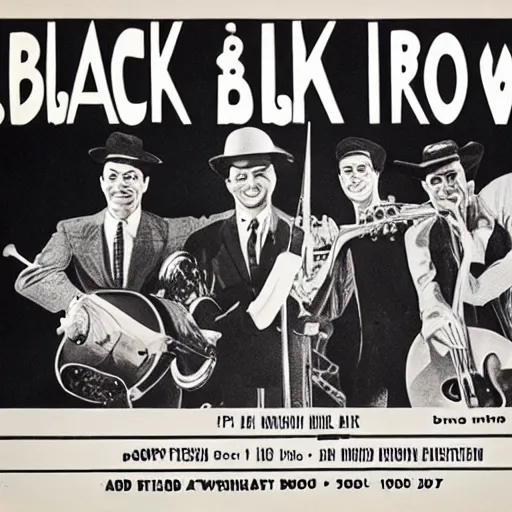 Image similar to poster for a 1 9 5 0 s road show for a band, black and white