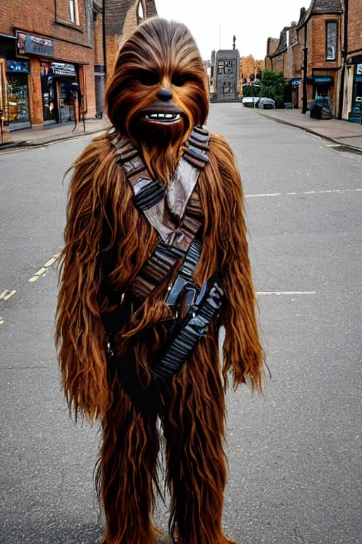 Image similar to photo of chewbacca standing on the streets of rochester, england