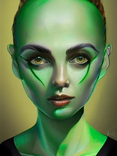 Image similar to green alien girl, portrait, digital painting, elegant, beautiful, highly detailed, artstation, concept art