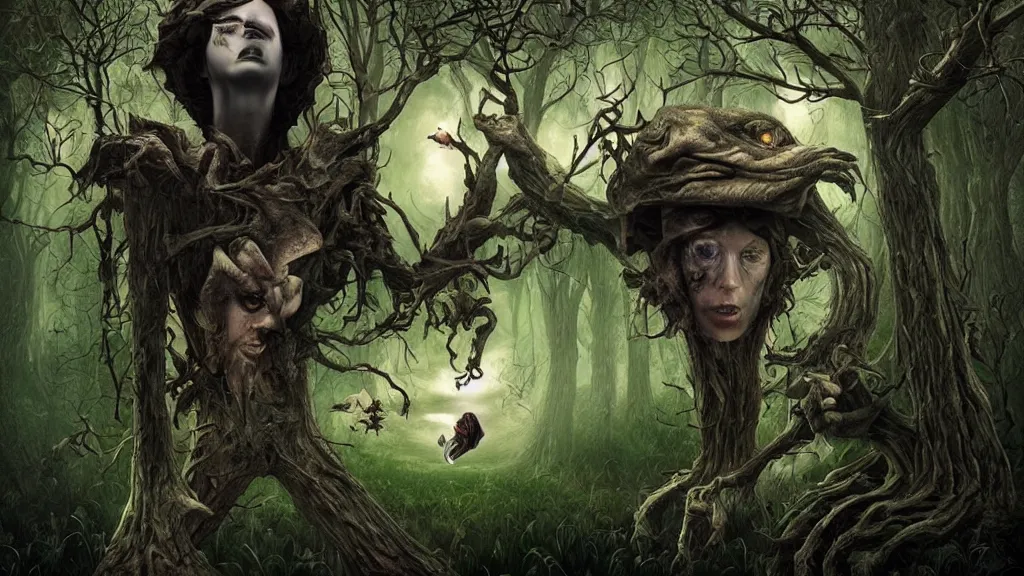 Image similar to the legend of sleepy hallow themed surrealist art in the styles of igor morski, jim warren, and a tim burton film, intricate, hyperrealistic, volumetric lighting