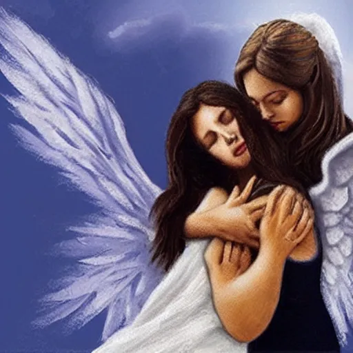 Image similar to photo of beautiful angel comforting a woman