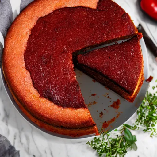 Prompt: close view of a beautiful and delicious chorizo cake, 4 k