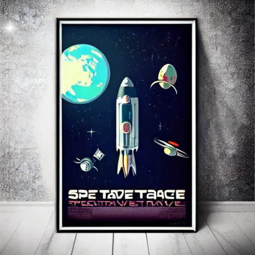 Image similar to a space travel poster, space opera, retro - futuristic poster style, amazing composition, old poster on a wall