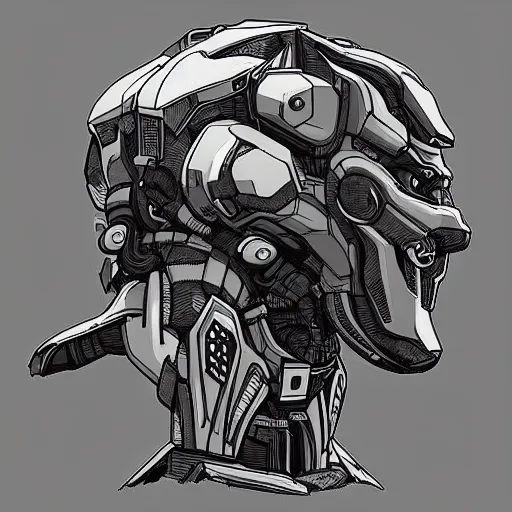 Prompt: mecha head, highly detailed illustration, custom design, dribbble. com, by secondsyndicate studio,