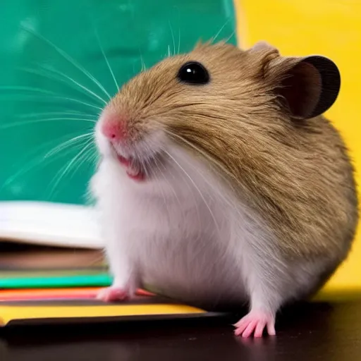 Prompt: a hamster in the middle of a lesson