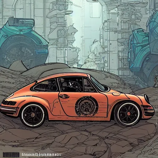 Image similar to Porsche designed by Aplle that looks like it is from Borderlands and by Feng Zhu and Loish and Laurie Greasley, Victo Ngai, Andreas Rocha, John Harris