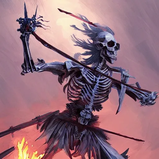 Prompt: skeleton archer uses sharp bones as arrows, by greg rutkowski, magic the gathering