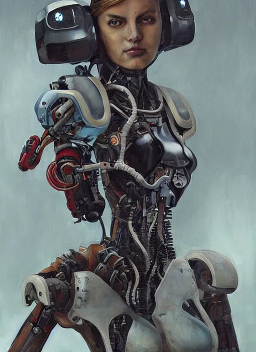 Prompt: An epic fantastic realism graphic novel cover style painting of a beautiful girl riding on the shoulders of a robot with four arms, robotics, short pigtails hair, cyberpunk, Concept world Art, ultrarealistic, hyperrealistic, dynamic lighting by Paolo Eleuteri Serpieri