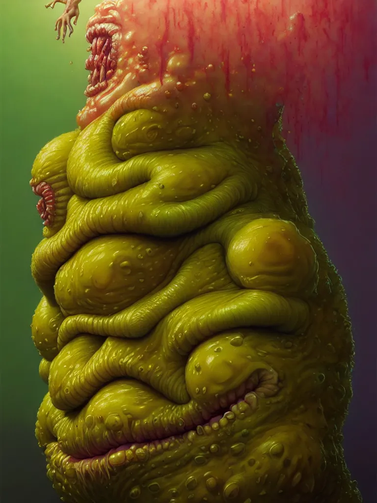 Image similar to hyperrealistic rendering, fat smooth cronenberg flesh monster spongebob by donato giancola and greg rutkowski and wayne barlow and zdzisław beksinski, product photography, action figure, sofubi, studio lighting, colored gels, colored background